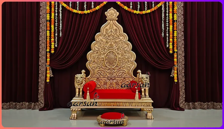 Guruji Chair Singhasan in Teak Wood & Antique Gold Duco Paint