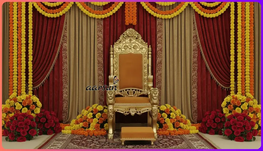 Handcrafted Wooden Guru Singhasan with Antique Gold