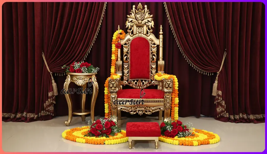 Teak Wood Guruji Chair in Antique Gold Finish