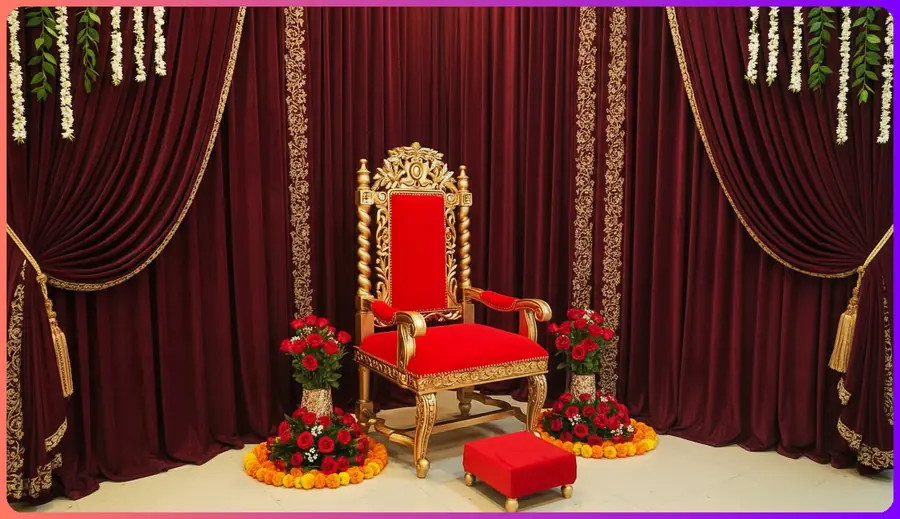 Wooden Guruji Chair with Stool in Gold Polish