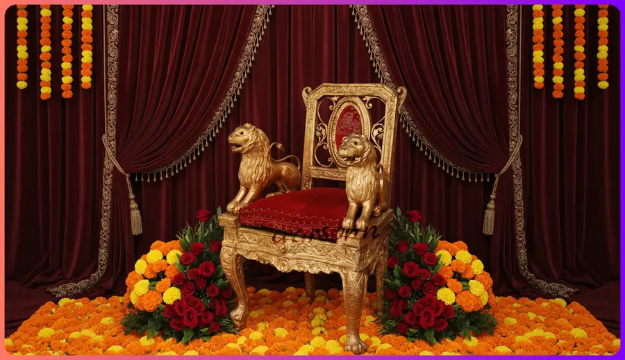 Wooden Singhasan Chair with Lion Arm Design